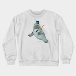 Manatee dancer with bowtie, hat and stick Crewneck Sweatshirt